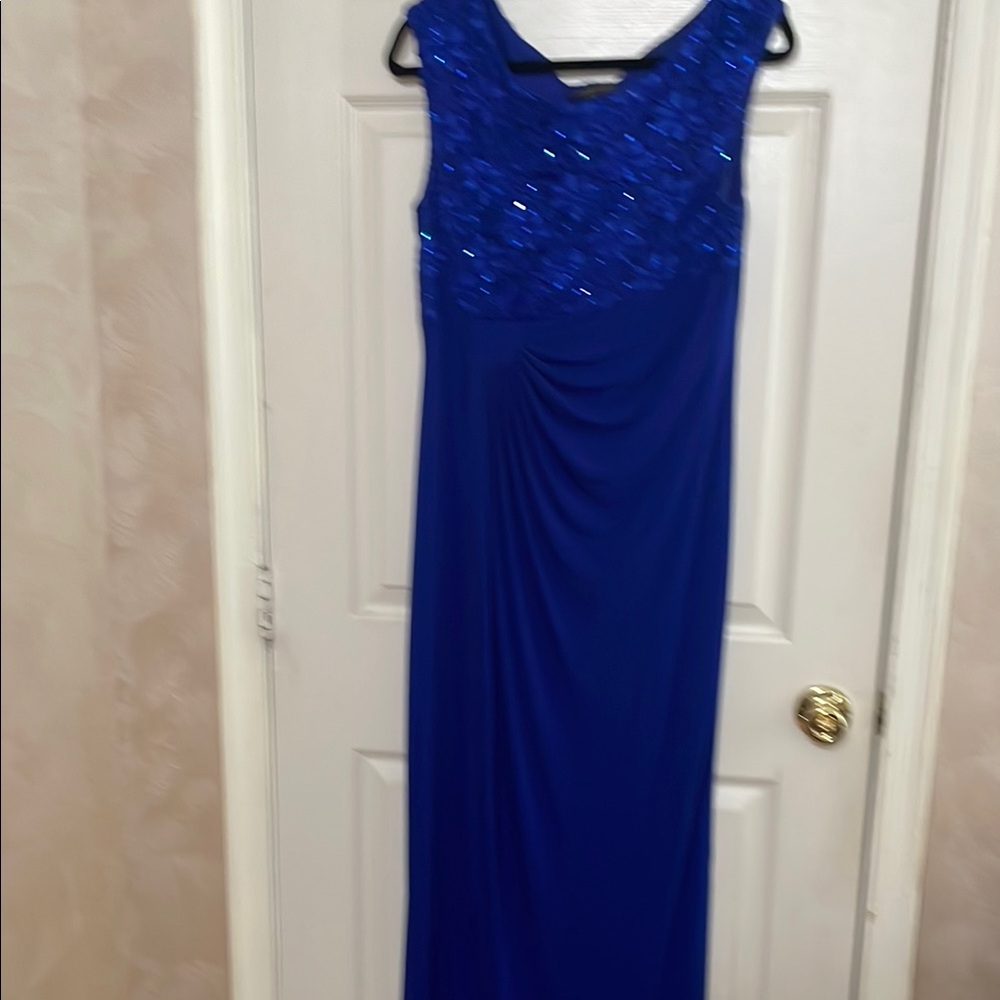 Connected Apparel Blue Embellished Ruched Maxi Gown
